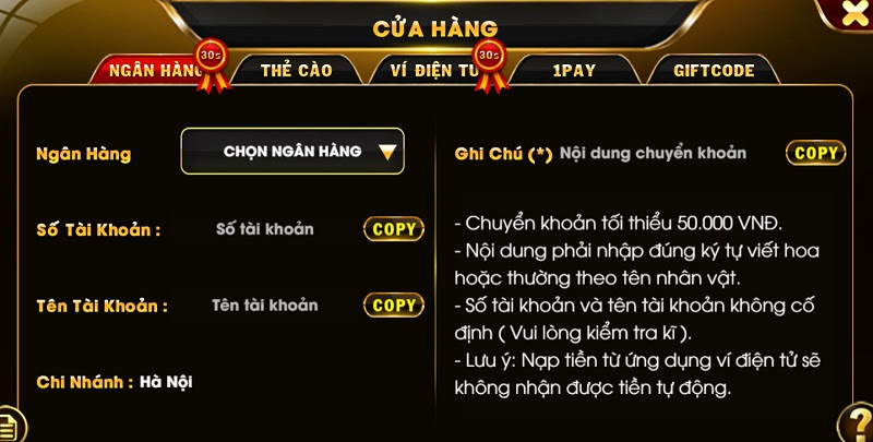 Đa dạng các phương thức nạp tiền tại cổng game Binh88