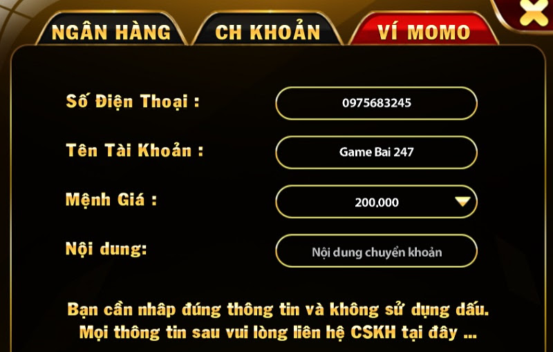 Biểu mẫu rút tiền của cổng game Binh88