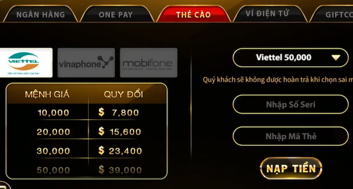 Nạp tiền nhanh chóng trong vòng một nốt nhạc tại Ricwin