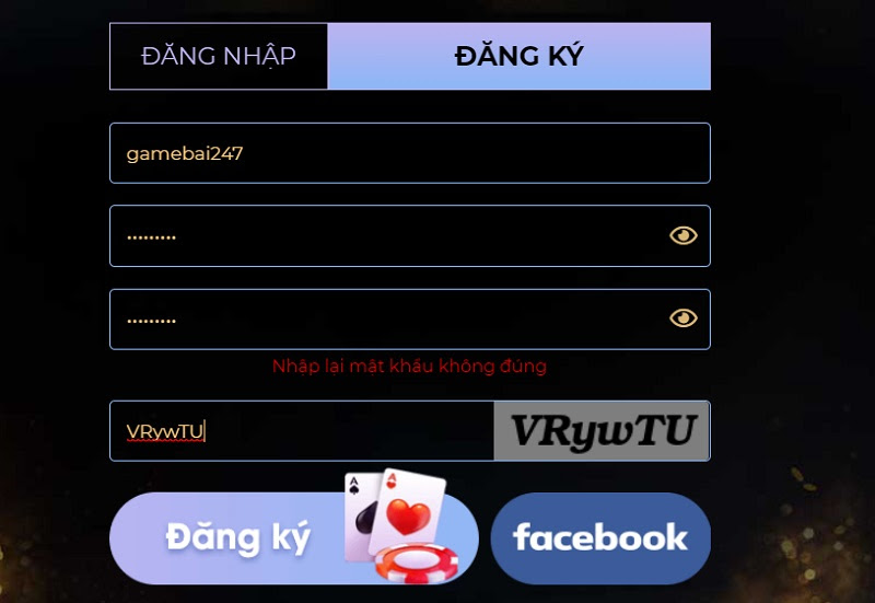 Biểu mẫu đăng ký siêu tốc tại cổng game bài V8 Club